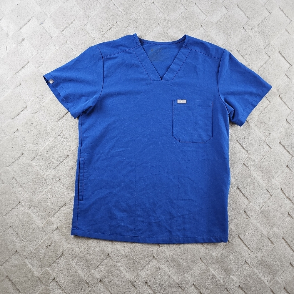 Figs Chisec Three-Pocket Scrub Top Mens Small Solid Blue